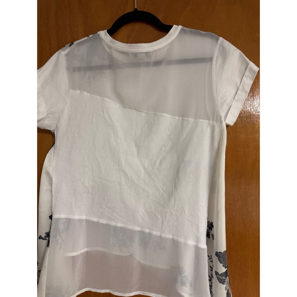 AllSaints Zala Iona Top White Floral Bird Print Mixed Media Asymmetric Medium - Picture 7 of 9
